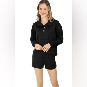 Woman’s 2pc Pajamas Set Quilted PJ Sleepwear Long Sleeve Top & Shorts New XL S